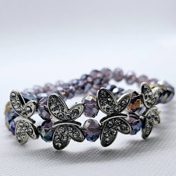 Butterfly Pave Purple Crystals  Stretch Bracelet - Picture 5 of 7